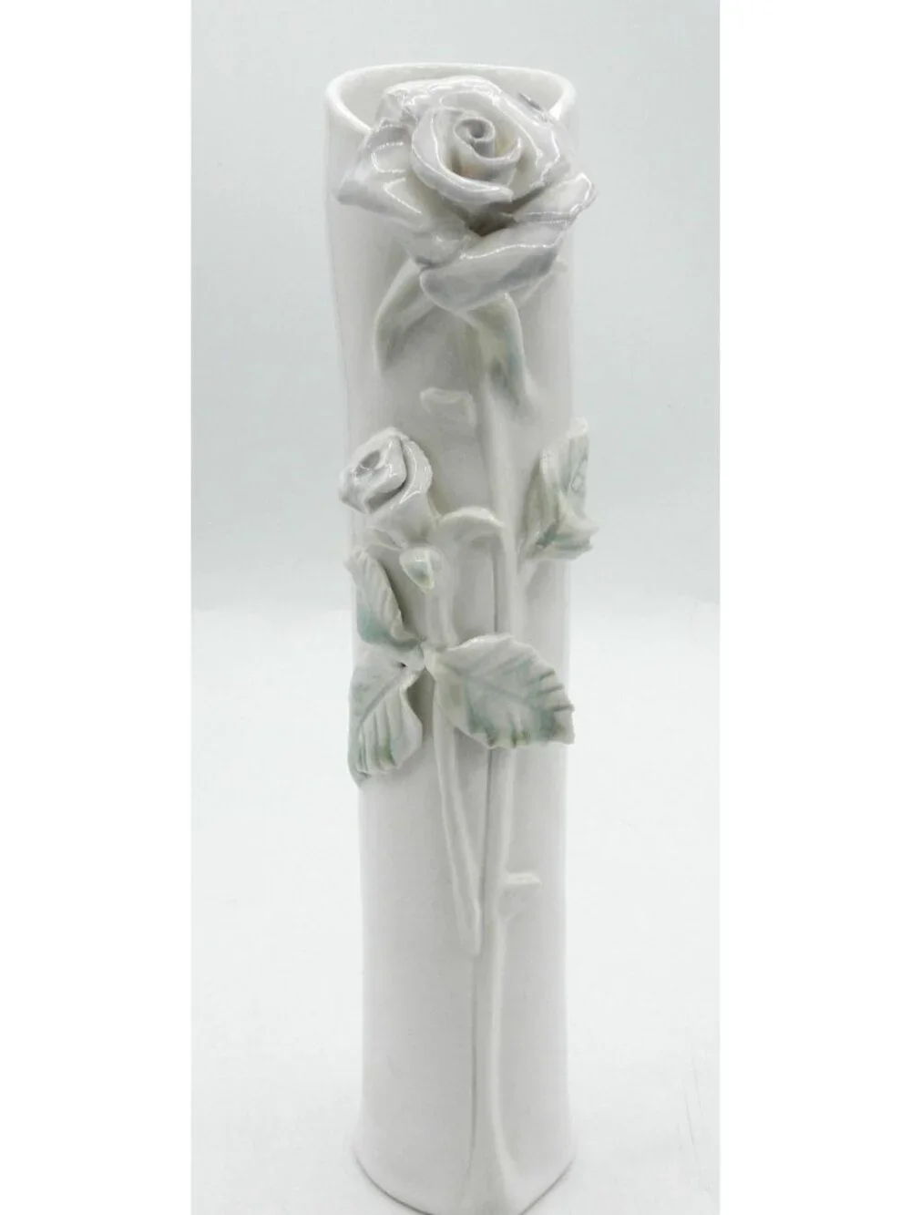 Studio Art Pottery Bud Vase Handmade Applied Flowers Vintage Signed